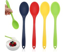 Lepelset van 4 stuks - Hittebestendig - Voedselveilig - BPA-vrij - Keukenlepel - Soeplepel - Serveerlepel - Bakken - Roeren - Geel - Groen - Rood - 21 cm
