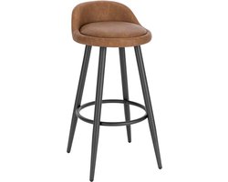 Leren Barkruk Malino - Barstoelen ergonomisch - Set van 1 - Bruin - Met kleine rugleuning - Voor Keuken & bar - Zithoogte 69cm