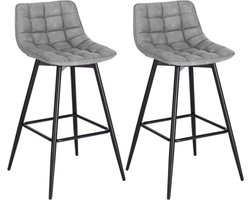 Leren Barkrukken - Grijs - Rugleuning - Industrieel - 43x35x88cm - Set van 2