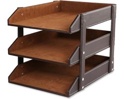 Leren Brievenbakje met Lades voor A4 Documenten - Bureau Organizer van Leer - Opbergbakje met Lades - Luxe Documenthouder - Stijlvolle Bureauaccessoire