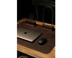 Leren Bureauset - Antiek – 4-delig: Bureaumat 60x40 cm, Pennenhouder, Kaartenvak & Onderzetter – Stijlvol Kantooraccessoire