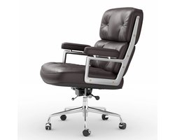 Leren Bureaustoel – Comfortabele Stoel – Ergonomische Bureaustoel – Draaibare Stoel – Verstelbare Rugleuning – Aluminium Frame – 160 Kg Draagvermogen