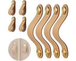 Leren Deurgrepen voor Kasten en Meubels - 4 Stuks, 96mm met Schroeven, Ideaal voor Keuken, Badkamer en Kledingkasten