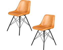 Leren eetkamerstoel – Gestoffeerde stoel – 1, Set van 2, 4 of 6 – Cognac