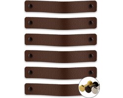 Leren handgrepen - Bruin - 6 stuks - 20 x 2,5 cm - incl. 3 kleuren schroeven - Handgrepen leer - Leren meubelgreep - Leren handvaten kast - Leren lus - Handgreep kast leer - Leren greepjes - Handvat leer - Leren deurgreep - Bruine leren handgreep