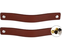 Leren handgrepen - Cognac - 2 stuks - 20,0 x 2,5 cm - incl. 3 kleuren schroeven - handgrepen kast leer - meubelgrepen - handvaten kast - leren lus