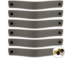 Leren handgrepen - Grijs - 12 stuks - 20,0 x 2,5 cm - incl. 3 kleuren schroeven - Grijze handgrepen leer - Leren meubelgreep - Leren handvaten kast - Leren lus - Handgreep kast leer - Leren greepjes - Handvat leer - Leren deurgreep - Leren handgreep