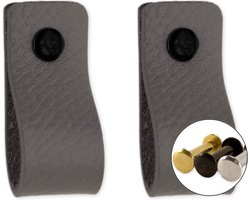 Leren handgrepen - Grijs - 2 stuks - 12,5 x 2,5 cm - incl. 3 kleuren schroeven - Grijze handgrepen leer - Leren meubelgreep - Leren handvaten kast - Leren lus - Handgreep kast leer - Leren greepjes - Handvat leer - Leren deurgreep - Leren handgreep