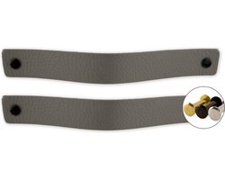 Leren handgrepen - Grijs - 2 stuks - 20,0 x 2,5 cm - incl. 3 kleuren schroeven - Grijze handgrepen leer - Leren meubelgreep - Leren handvaten kast - Leren lus - Handgreep kast leer - Leren greepjes - Handvat leer - Leren deurgreep - Leren handgreep