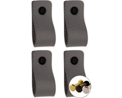 Leren handgrepen - Grijs - 4 stuks - 12,5 x 2,5 cm - incl. 3 kleuren schroeven - Grijze handgrepen leer - Leren meubelgreep - Leren handvaten kast - Leren lus - Handgreep kast leer - Leren greepjes - Handvat leer - Leren deurgreep - Leren handgreep