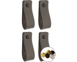 Leren handgrepen - Grijs - 4 stuks - 16,5 x 2,5 cm - Grijze handgrepen leer - Leren meubelgreep - Leren handvaten kast - Leren lus - Handgreep kast leer - Leren greepjes - Handvat leer - Leren deurgreep - Leren handgreep