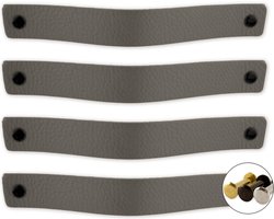 Leren handgrepen - Grijs - 4 stuks - 20 x 2,5 cm | incl. 3 kleuren schroeven voor de leren handgreep - Grijze handgrepen leer - Leren meubelgreep - Leren handvaten kast - Leren lus - Handgreep leer - Leren greepjes - Handvat leer - Leren deurgreep