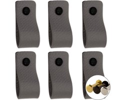 Leren handgrepen - Grijs - 6 stuks - 12,5 x 2,5 cm - incl. 3 kleuren schroeven - Grijze handgrepen leer - Leren meubelgreep - Leren handvaten kast - Leren lus - Handgreep kast leer - Leren greepjes - Handvat leer - Leren deurgreep - Leren handgreep