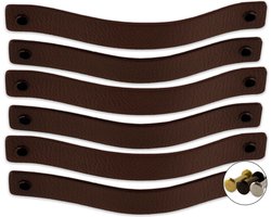 Leren handgrepen - Kastanje Bruin - 12 stuks - 20 x 2,5 cm - incl. 3 kleuren schroeven - Handgrepen leer - Leren meubelgreep - Leren handvaten kast - Leren lus - Handgreep kast leer - Leren greepjes - Handvat leer - Leren handgreep