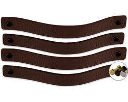 Leren handgrepen - Kastanje Bruin - 4 stuks - 20 x 2,5 cm - incl. 3 kleuren schroeven - handgrepen kast leer - meubelgrepen - handvaten kast - leren lus