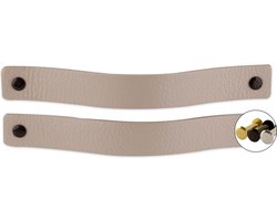 Leren handgrepen - Licht Grijs - 2 stuks - 20 x 2,5 cm - incl. 3 kleuren schroeven per grijze leren handgreep - Handgrepen leer - Leren meubelgreep - Leren handvaten kast - Leren lus - Handgreep kast leer - Leren greepjes - Handvat leer
