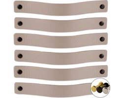 Leren handgrepen - Licht Grijs - 6 stuks - 20 x 2,5 cm - incl. 3 kleuren schroeven per grijze leren handgreep - Handgrepen leer - Leren meubelgreep - Leren handvaten kast - Leren lus - Handgreep kast leer - Leren greepjes - Handvat leer