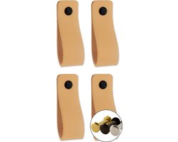 Leren handgrepen - Naturel - 4 stuks - 16,5 x 2,5 cm - incl. 3 kleuren schroeven - handgrepen kast leer - meubelgrepen - handvaten kast - leren lus