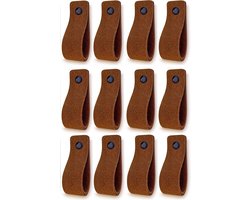 Leren handgrepen Suede Cognac 12 stuks 165 x 25 cm Kastgreep Deurgreep voor meubels keuken badkamer kasten dressoir hout.