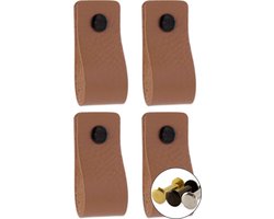 Leren handgrepen - Taupe - 4 stuks - 12,5 x 2,5 cm - incl. 3 kleuren schroeven - Handgrepen leer - Leren meubelgreep - Leren handvaten kast - Leren lus - Handgreep kast leer - Leren greepjes - Handvat leer - Leren deurgreep - Leren handgreep
