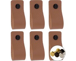 Leren handgrepen - Taupe - 6 stuks - 12,5 x 2,5 cm - incl. 3 kleuren schroeven - Handgrepen leer - Leren meubelgreep - Leren handvaten kast - Leren lus - Handgreep kast leer - Leren greepjes - Handvat leer - Leren deurgreep - Leren handgreep