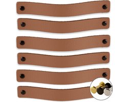 Leren handgrepen - Taupe - 6 stuks - 20,0 x 2,5 cm - incl. 3 kleuren schroeven - Handgrepen leer - Leren meubelgreep - Leren handvaten kast - Leren lus - Handgreep kast leer - Leren greepjes - Handvat leer - Leren deurgreep - Leren handgreep