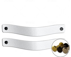 Leren handgrepen - Wit - 2 stuks - 20,0 x 2,5 cm - incl. 3 kleuren schroeven - handgrepen kast leer - meubelgrepen - handvaten kast - leren lus