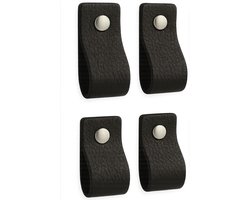Leren handgrepen - Zwart - 4 stuks - 12,5 x 2,5 cm - incl. 3 kleuren schroeven - Handgrepen leer - Zwarte leren meubelgreep - Leren handvaten kast - Leren lus - Handgreep kast leer - Leren greepjes - Handvat leer - Leren deurgreep - Leren handgreep