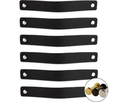 Leren handgrepen - Zwart - 6 stuks - 20,0 x 2,5 cm - Handgreep zwart - Handgrepen leer - Leren meubelgreep - Leren handvaten kast - Leren lus - Handgreep kast leer - Leren greepjes - Handvat leer - Leren deurgreep - Leren handgreep zwart