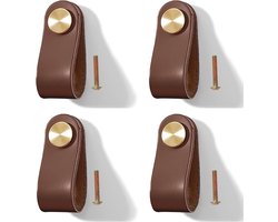 Leren Knoppen voor Meubels - 4 Stuks Leren Ladeknoppen met Schroeven voor Kasten en Dressoirs, Ideaal voor Interieurdecoratie en Meubelrenovatie