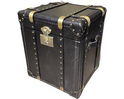 LEREN KOFFER BIJZET TAFEL 100% LEDER SUITCASE VINTAGE ZWART CHESTERFIELD