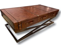 LEREN KOFFER SALONTAFEL EXCLUSIEVE HANDGEMAAKT IN 100% LEDER SUITCASE VINTAGE COGNAC LOOK TAFEL