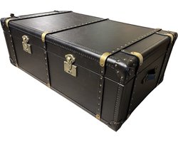 LEREN KOFFER SALONTAFEL HANDGEMAAKT IN 100% LEDER SUITCASE VINTAGE ZWART TAFEL