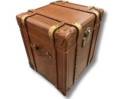 Leren koffer suitcase bijzettafel leer vintage cognac leer 100% chesterfield