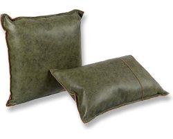 leren kussen, handmade oudgroen, rechthoekig