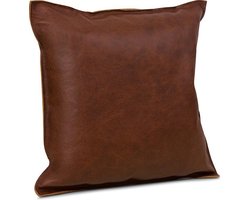 leren kussen, handmade, vierkant, roestbruin