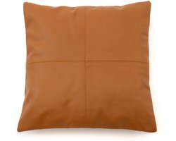 Leren kussenhoes met vier panelen - Kameel - Leren kussensloop - Kussenslip - Chique stijl - 40 cm x 40 cm