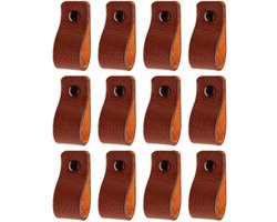 Leren meubel handgrepen - Cognac - 12 stuks - 125 x 25 cm - Kast handgreep Deurgreep - keuken badkamer kasten dressoir hout