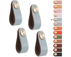 Leren meubelgrepen - 4 stuks - 14*2,5*0,3 cm - schroef 2,2 mm - kastdeurgrepen - leren ladegrepen - vintage meubelgrepen - geschikt voor kasten, kaptafels, keukens, badkamers - enkel gat - leren handgrepen van messing