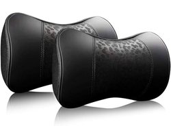 Leren nekkussen - Cervicale ondersteuning - set van 2 - zwart - traagschuim