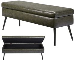 Leren Opbergbank, met Metalen Poten, PU-Leren Zitting voor Hal, Voeteneinde, Woonkamer, Eetkamer Kamer en Hal, Groen
