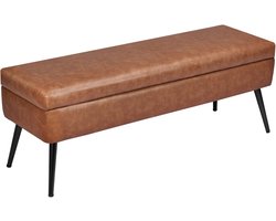 Leren Opbergbank, met PU-Bekleding en Metalen Poten, Moderne Schoenenbank voor Hal, Veelzijdige Zitgelegenheid voor Slaapkamer, Woonkamer, Eetkamer en Hal, Bruin