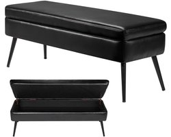 Leren Opbergbank, met PU-Bekleding en Metalen Poten, Stijlvolle Zit- en Opbergoplossing voor Hal, Slaapkamer, Woonkamer, Eetkamer of Hal, Zwart