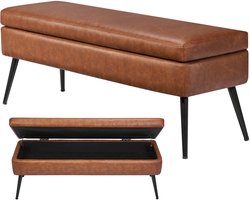 Leren Opbergbank, met PU-Bekleding, Metalen Poten en Verborgen Opbergruimte, Veelzijdige Bank voor Hal, Slaapkamer, Woonkamer of Hal, Bruin