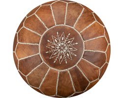 Leren Poef - Cognac bruin - Handgemaakt en hoge kwaliteit - Gevuld geleverd - Poufs&Pillows