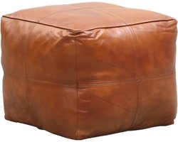 Leren Poef Kruk Vintage Cognac Bruin Echt Leer 45cm - Scandinavisch Woondecoratie