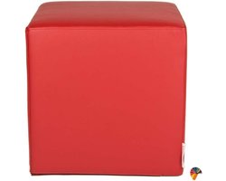 Leren Poef Kubus voor Kinderen - Voetenbankje/Zitkruk - Afneembare Hoes Rood 25x25x25 cm