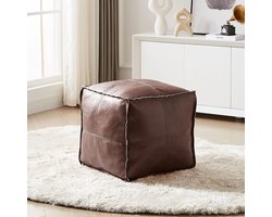 Leren Poef - Voetenbank Ottoman - Comfortabel Zitten - Milieuvriendelijk Materiaal - 45x45x45 cm - Bruin