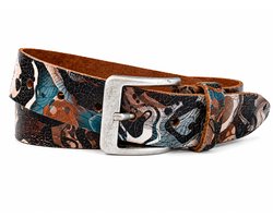 Leren riem dames en heren 4 cm – Vintage crackle look – Unisex jeansriem van echt leer – Zwart, bruin, blauw & wit - Maat 95 (totale lengte 110) Broekriem