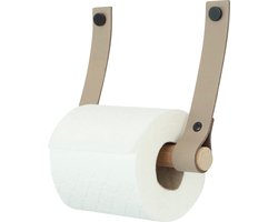 Leren toiletrolhouder (roldrager: rondhout) | TAUPE